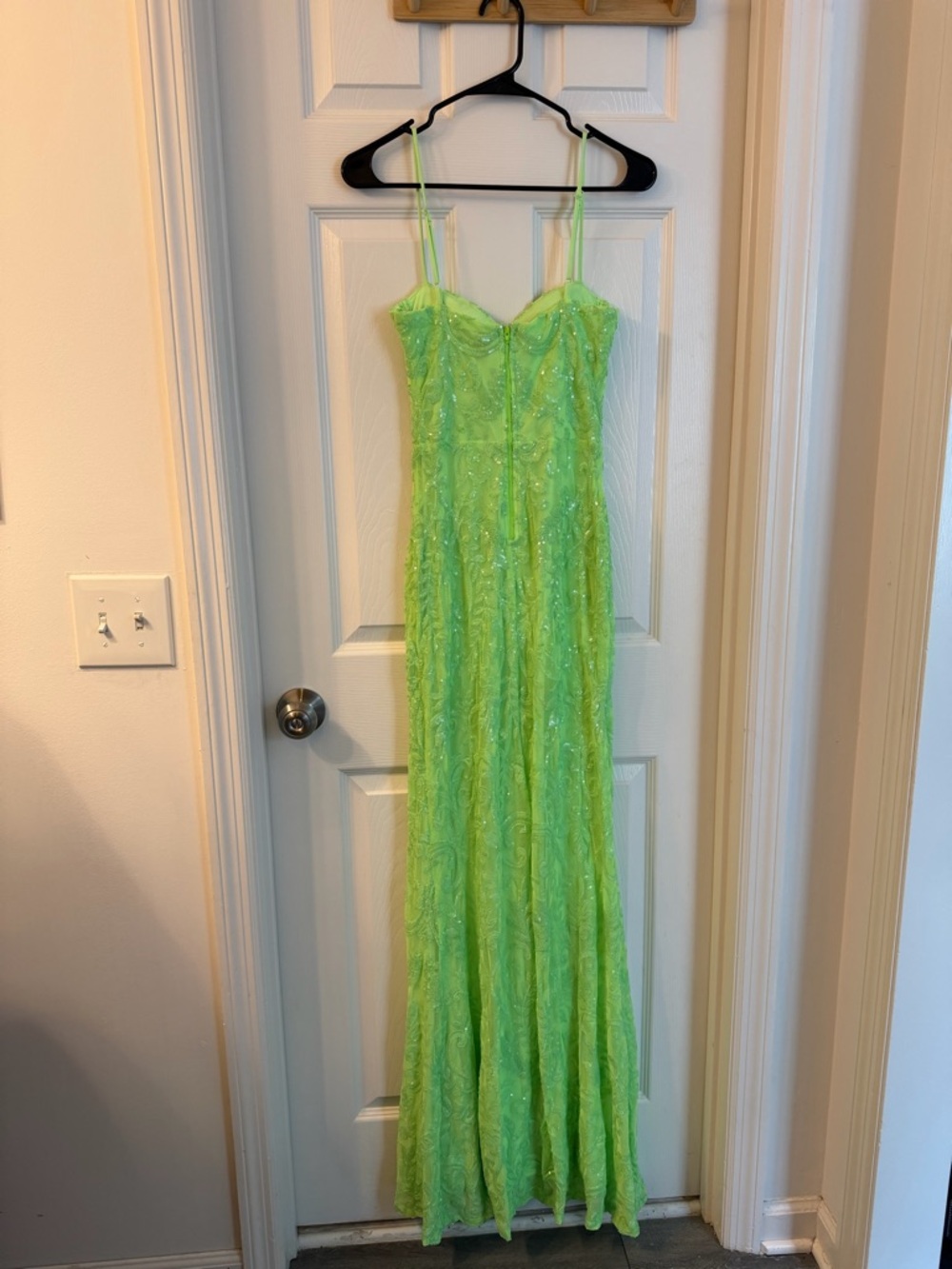 Neon Lime Spaghetti Strap Evening Gown - Picture 3 of 6